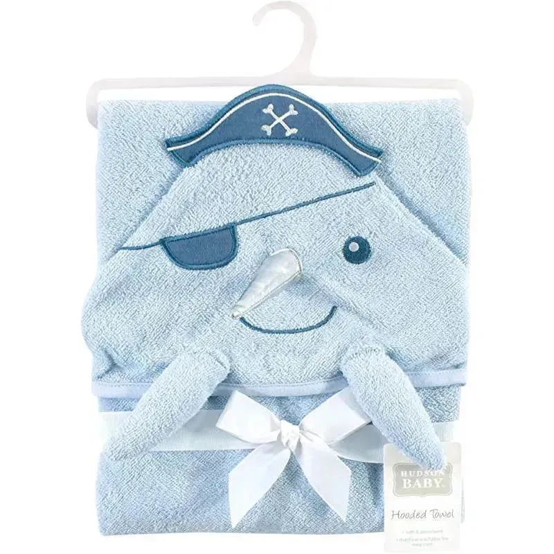 Hudson Baby - Narwhal Baby Boy Cotton Animal Face Hooded Towel