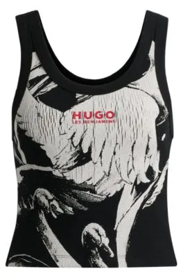 HUGO x Les Benjamins vest in stretch cotton with swan print