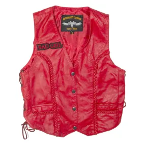 ISLAND BIKER Womens Biker Waistcoat Red Leather UK 8