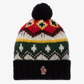 Ivory & Black Wool Knit Bobble Hat