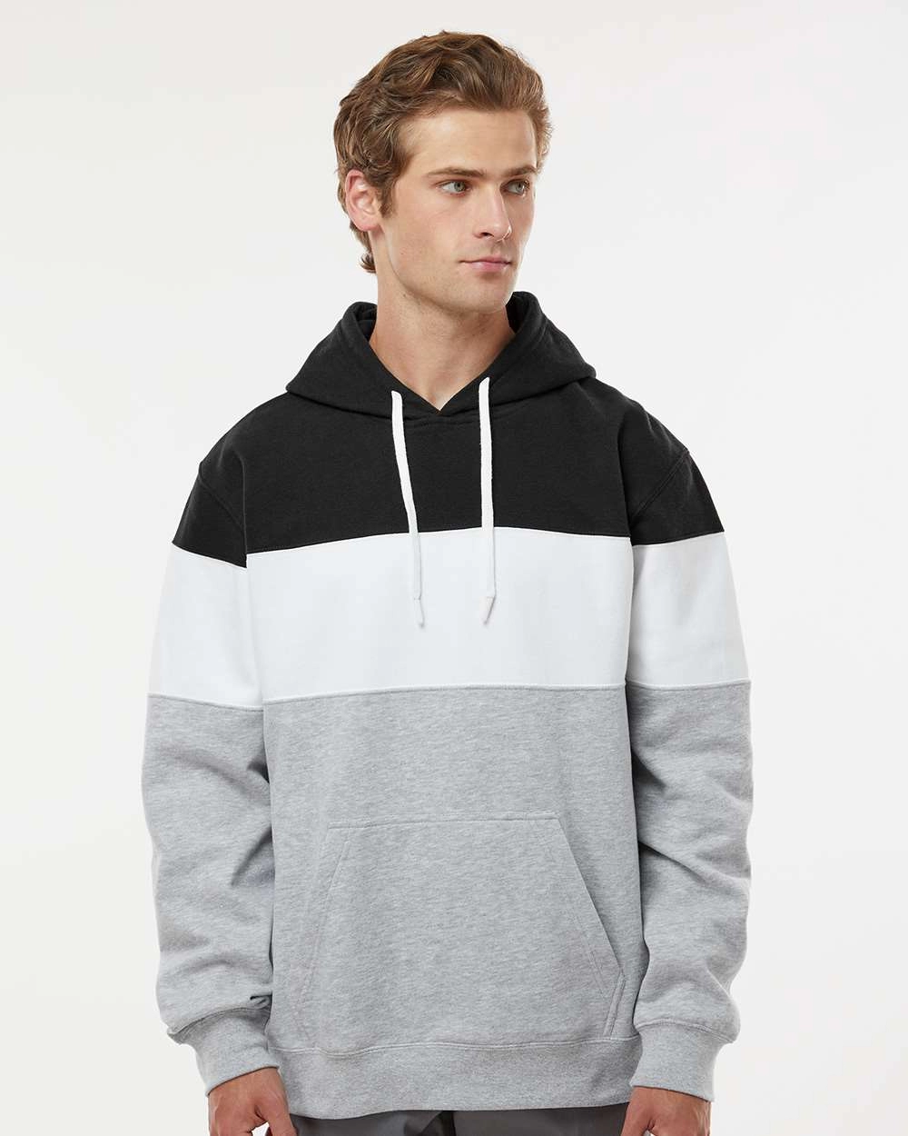 J America 8644 Varsity Fleece Colorblocked Hooded Sweatshirt SKU: 8644