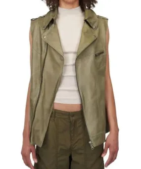 jakett Angela Patina Leather Vest In Army