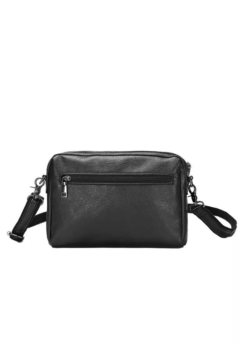 Lara Men's Shoulder Bag with Embroidery Pattern - Black