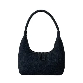 Latatia Denim Blue Checkerboard Plain Design Hand-Held Shoulder Baguette Handbag