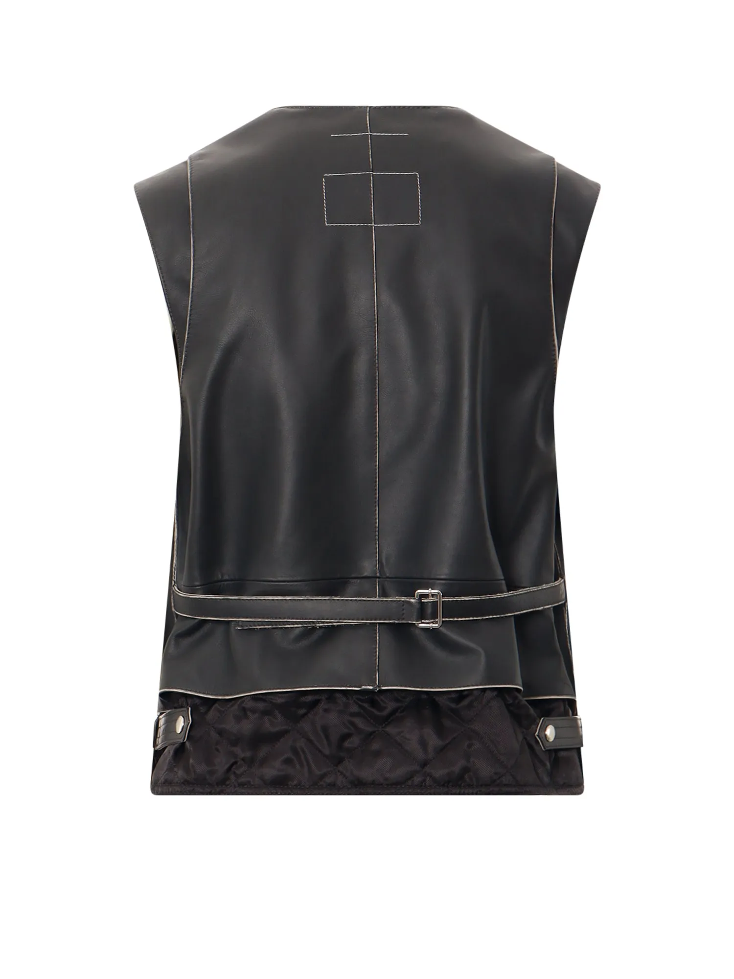 Leather vest with wool dobule insert