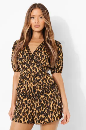 Leopard Long Sleeve Cut Out Back Romper