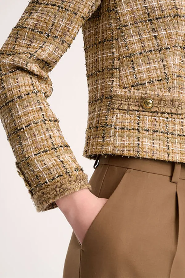 Luisa Spagnoli SAGGI BEIGE CROPPED WOVEN COTTON JACKET