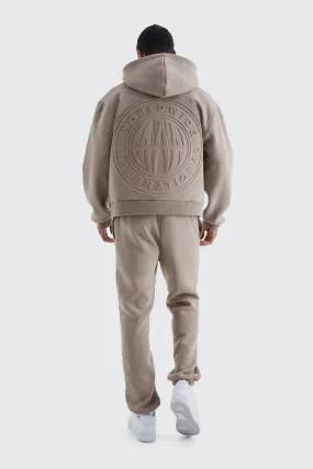 Man Oversized Boxy Hooded Embossed Tracksuit