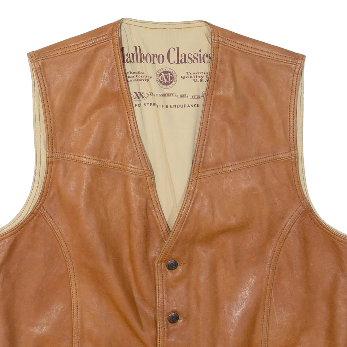 MARLBORO Mens Waistcoat Brown Leather L