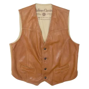 MARLBORO Mens Waistcoat Brown Leather L