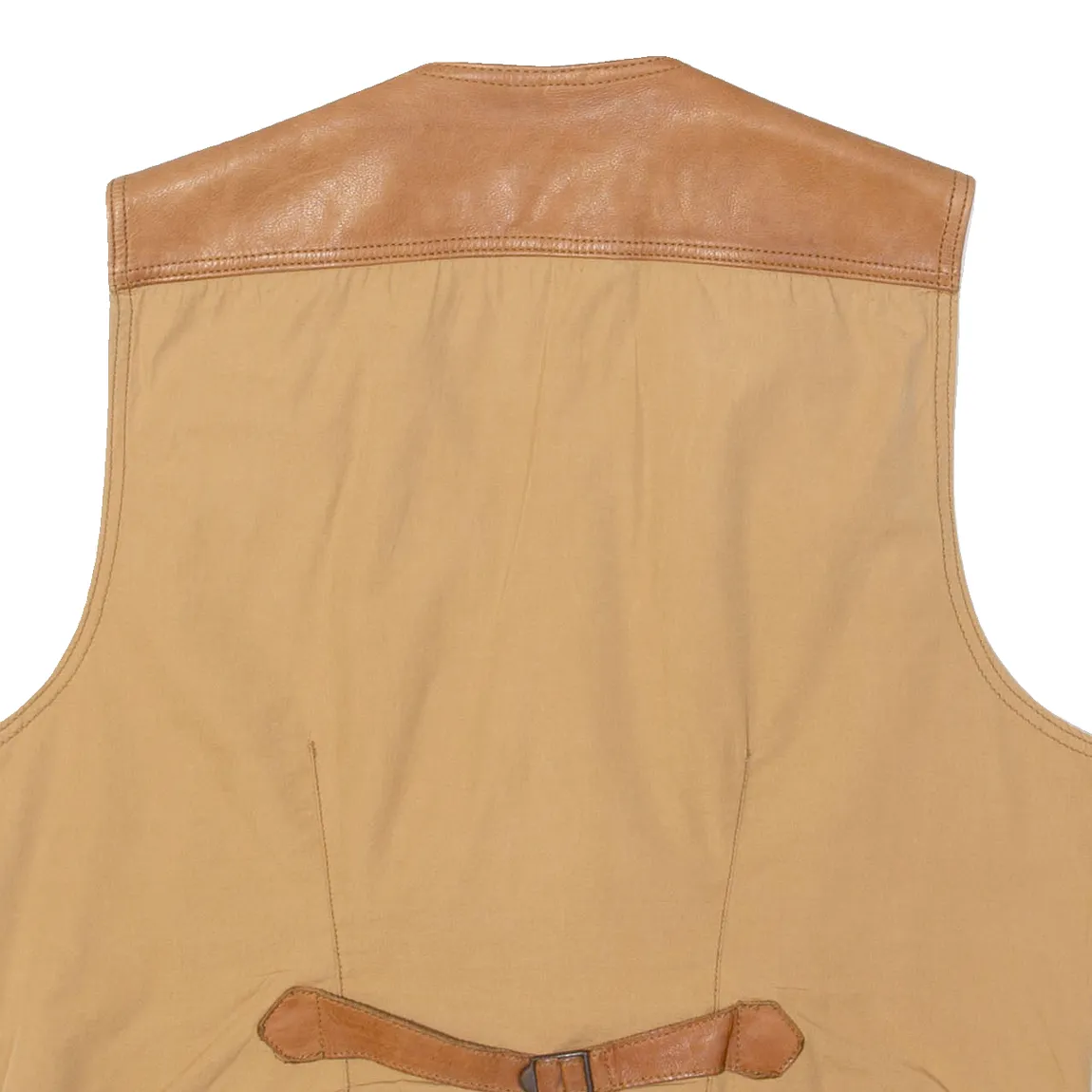 MARLBORO Mens Waistcoat Brown Leather L