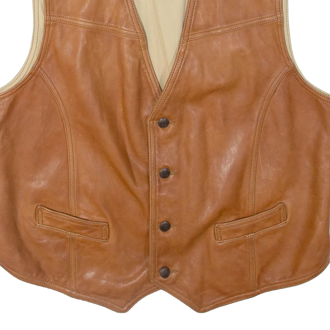 MARLBORO Mens Waistcoat Brown Leather L