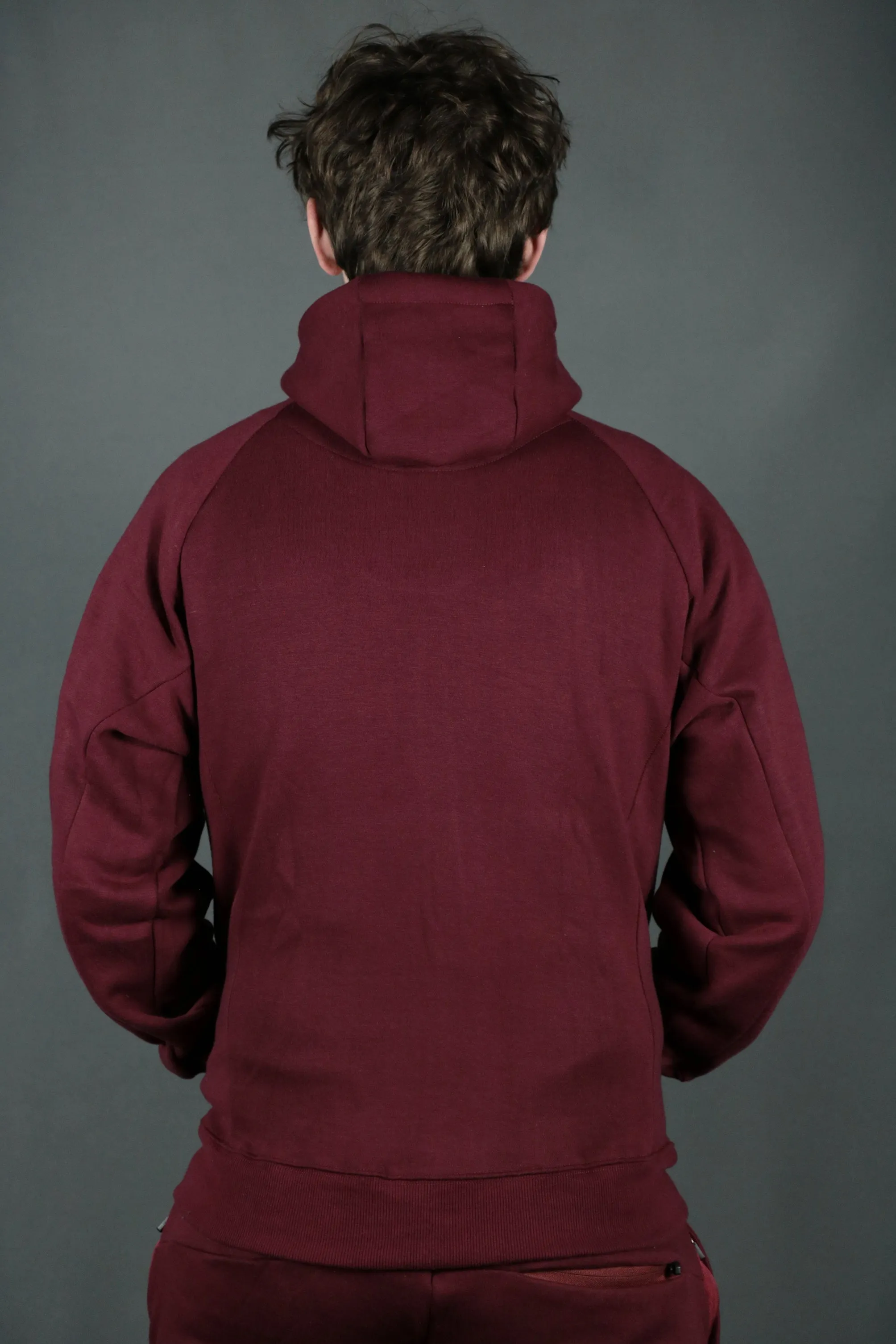 Maroon Unbasic Fleece Stash Pocket Sunset Park Tapered Zipper Hoodie | Fleece Dark Red Hoodie