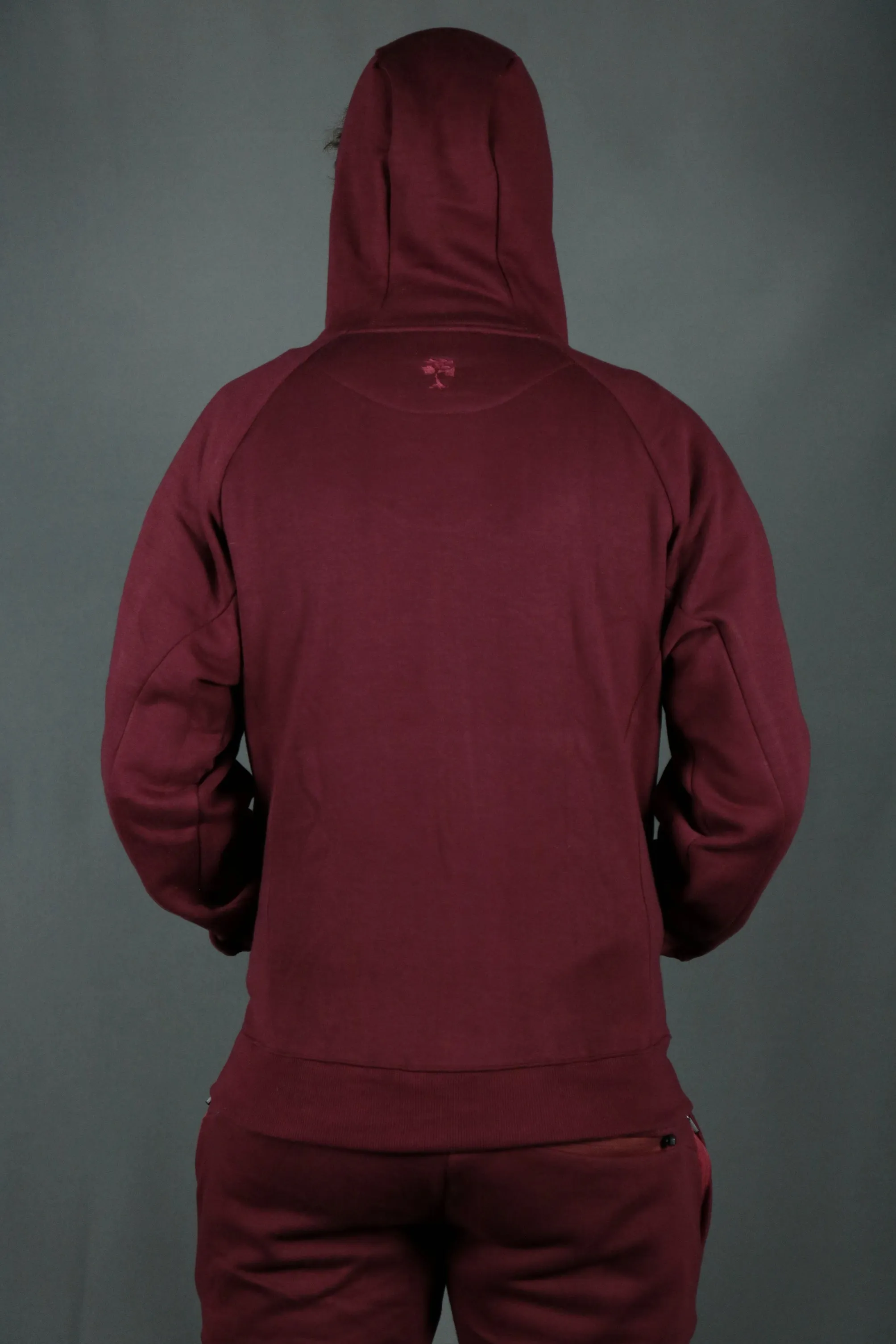 Maroon Unbasic Fleece Stash Pocket Sunset Park Tapered Zipper Hoodie | Fleece Dark Red Hoodie