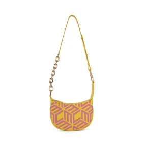 MCM Cubic Logo Leather Hobo Bag Vibrant Yellow  Mini