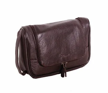 Men's Leather Wash Bag With Hanging Strap