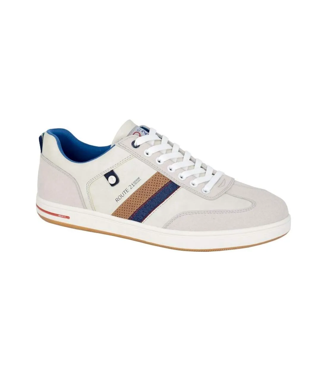 Mens stripe casual trainers off white/grey R21