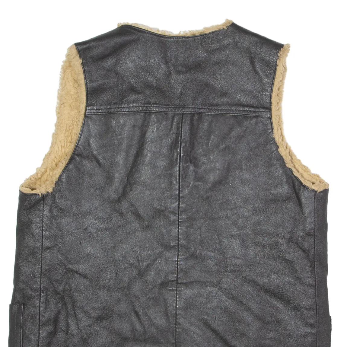 Mens Waistcoat Black Shearling 80s XL