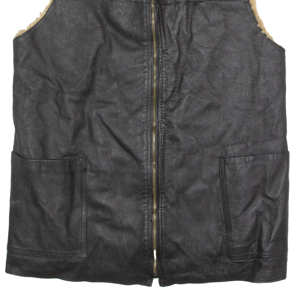 Mens Waistcoat Black Shearling 80s XL