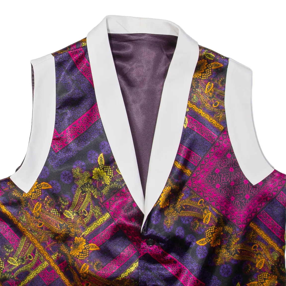 Mens Waistcoat Purple Satin Floral XL