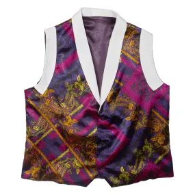 Mens Waistcoat Purple Satin Floral XL