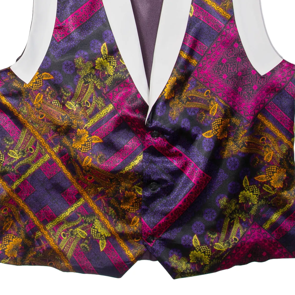 Mens Waistcoat Purple Satin Floral XL