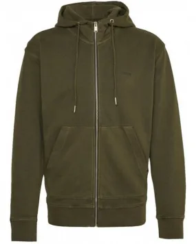 Mens Zefade Garment-Washed Zip Hoodie, Dark Green