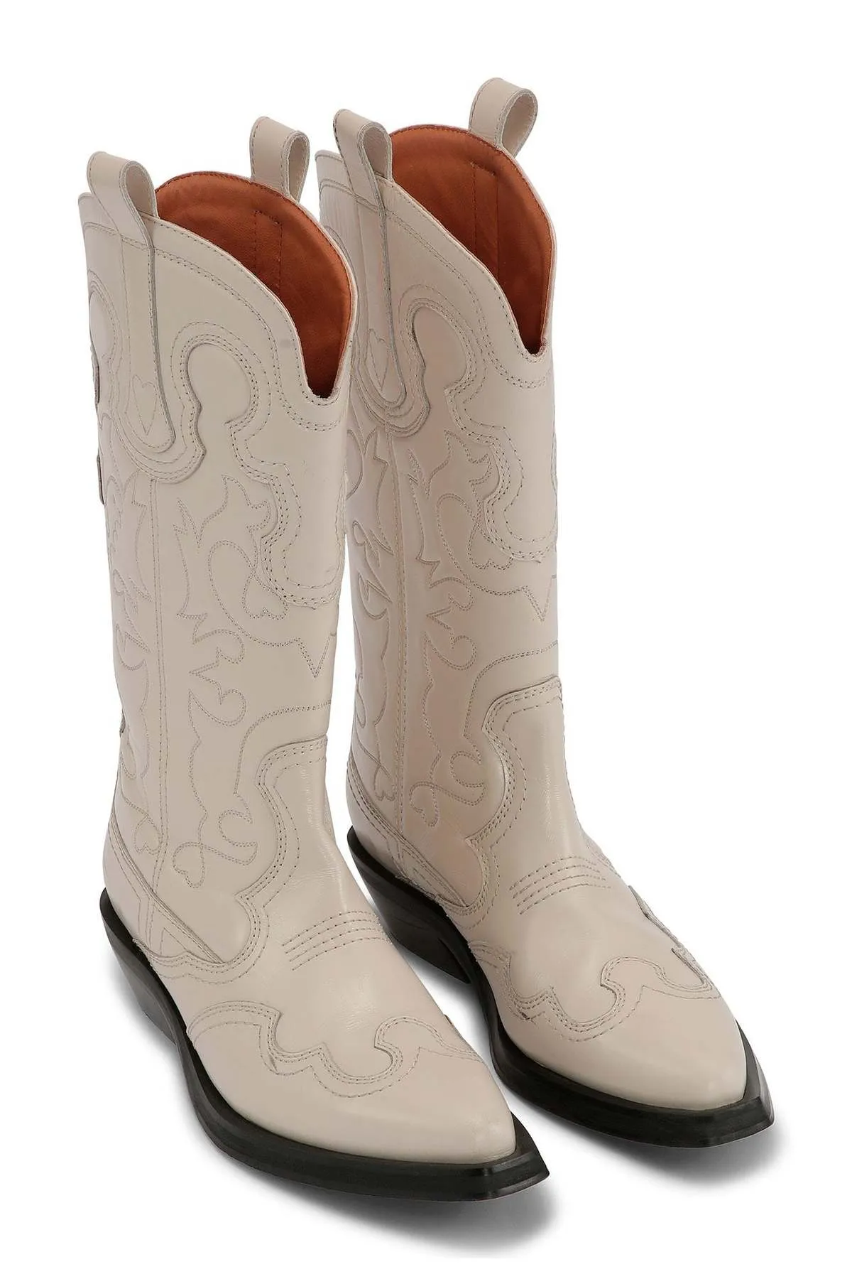 Mid Shaft Embroidered Western Boot - Egret