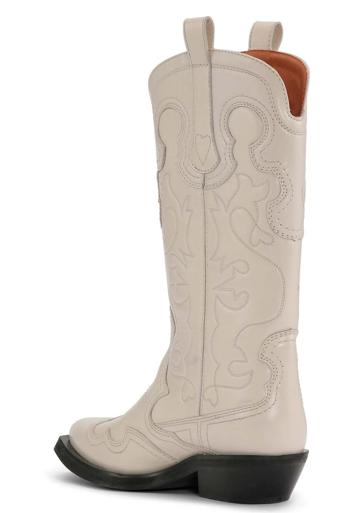 Mid Shaft Embroidered Western Boot - Egret