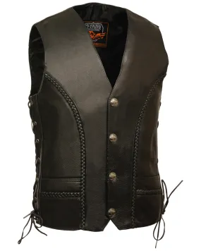 Milwaukee Leather Men's Buffalo Snap Braided Side Lace Vest - Big