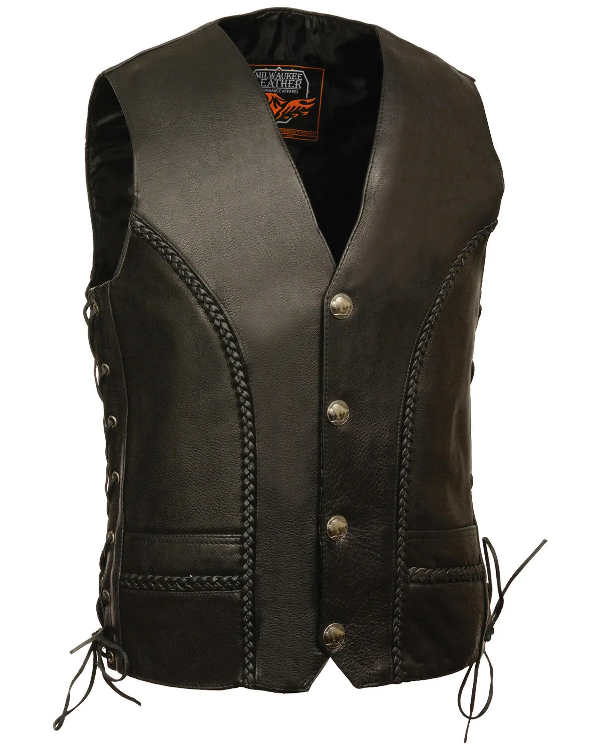 Milwaukee Leather Men's Buffalo Snap Braided Side Lace Vest - XXBig