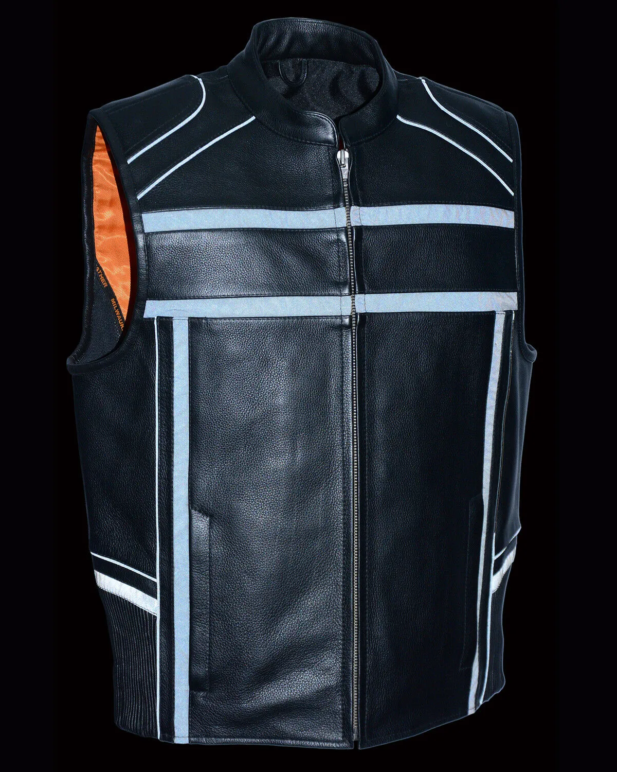 Milwaukee Leather Men's Reflective Band & Piping Zip Front Vest - 4X