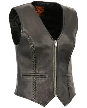 Milwaukee Leather Women's Lightweight Zipper Front Braided Vest - 4X