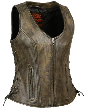 Milwaukee Leather Women's Open Neck Side Lace Zipper Front Vest - 4X