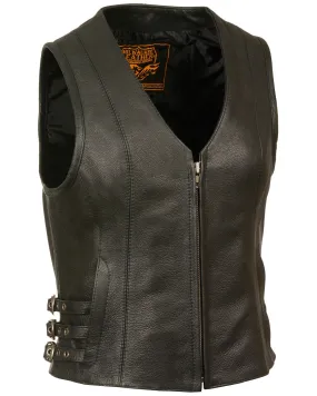 Milwaukee Leather Women's V Neck Zipper Front Side Buckle Vest - 3X