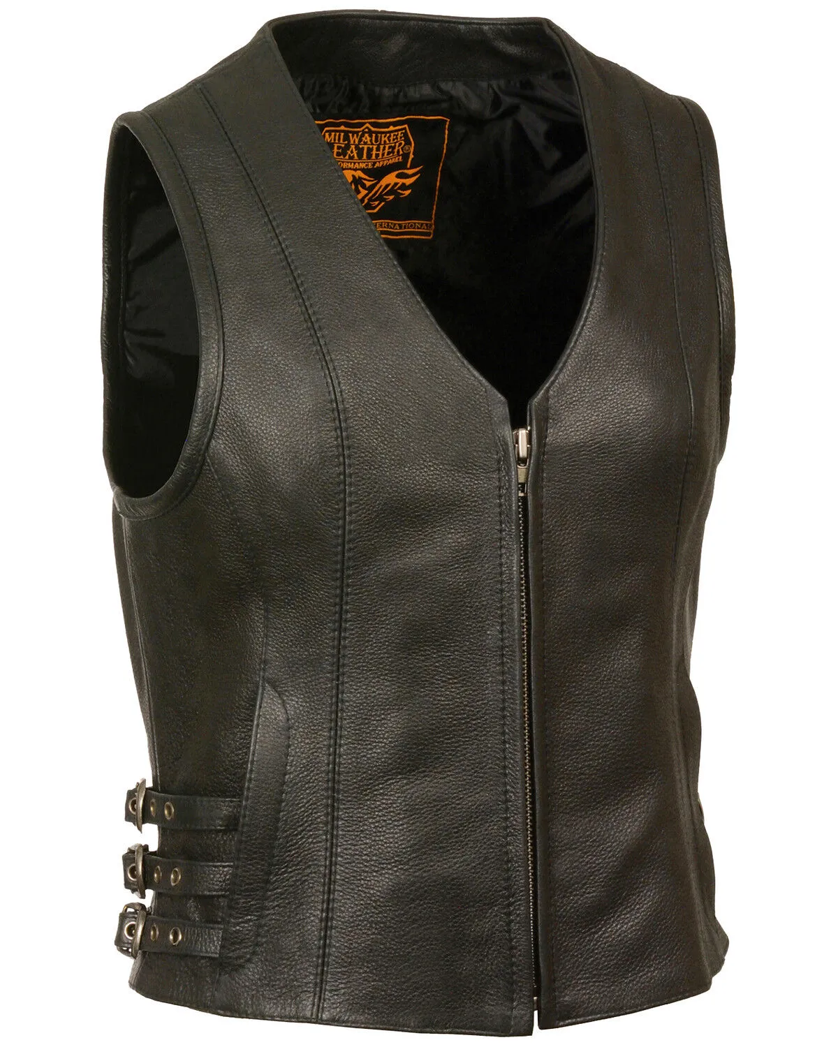 Milwaukee Leather Women's V Neck Zipper Front Side Buckle Vest - 4X