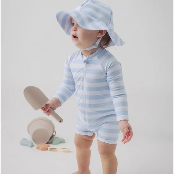 Miniclasix Swimsuit Romper & Hat Set, Blue