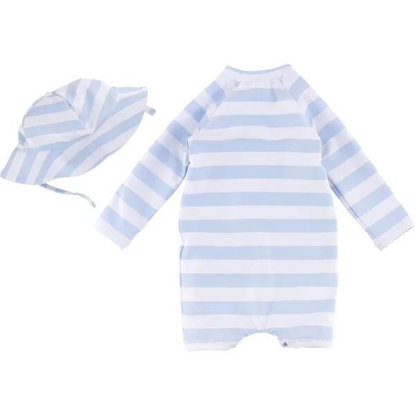 Miniclasix Swimsuit Romper & Hat Set, Blue