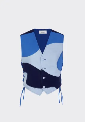 Moesha Patchwork Waistcoat - blue camo