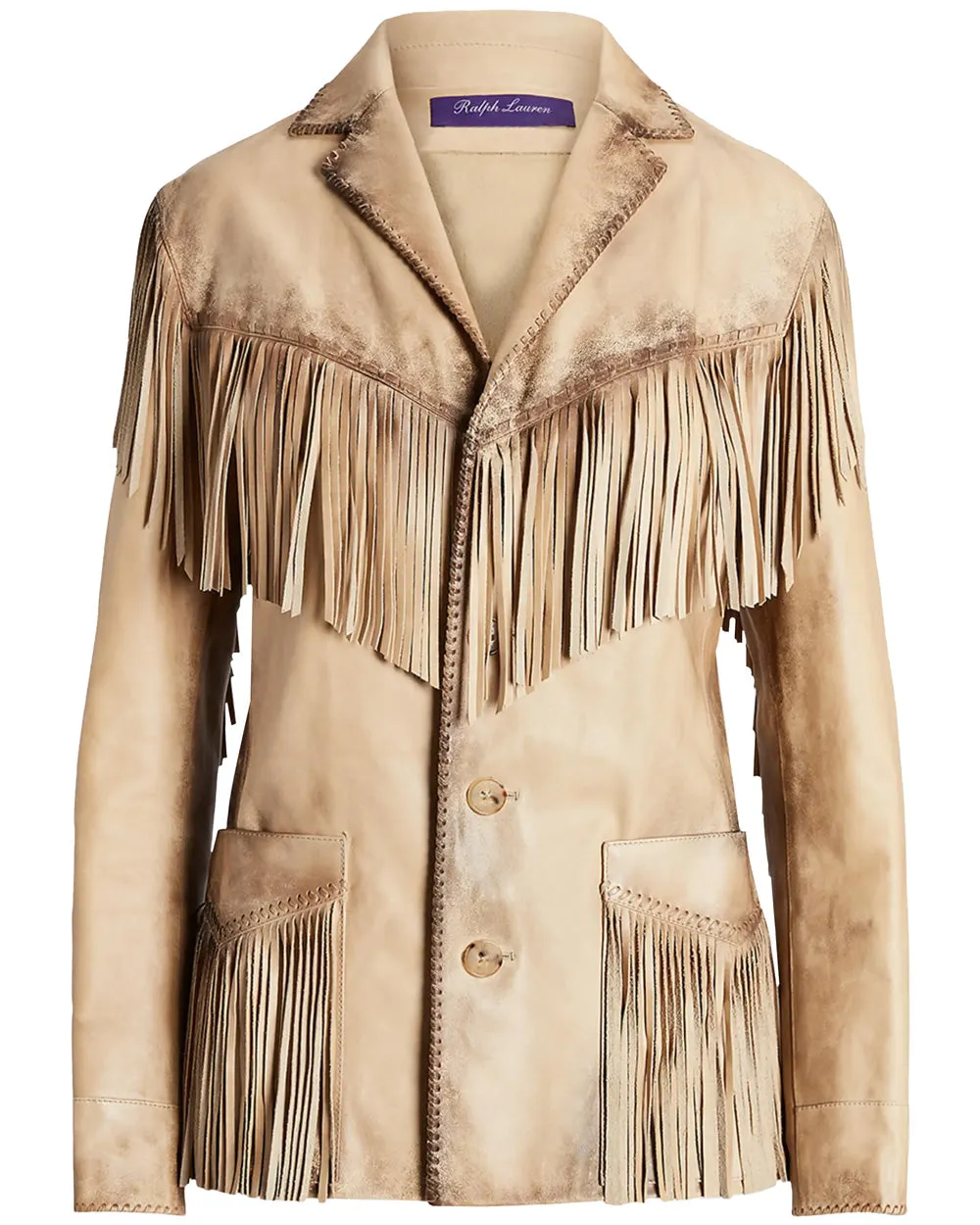 Mottled Beige Leather Fringe Bryleigh Jacket