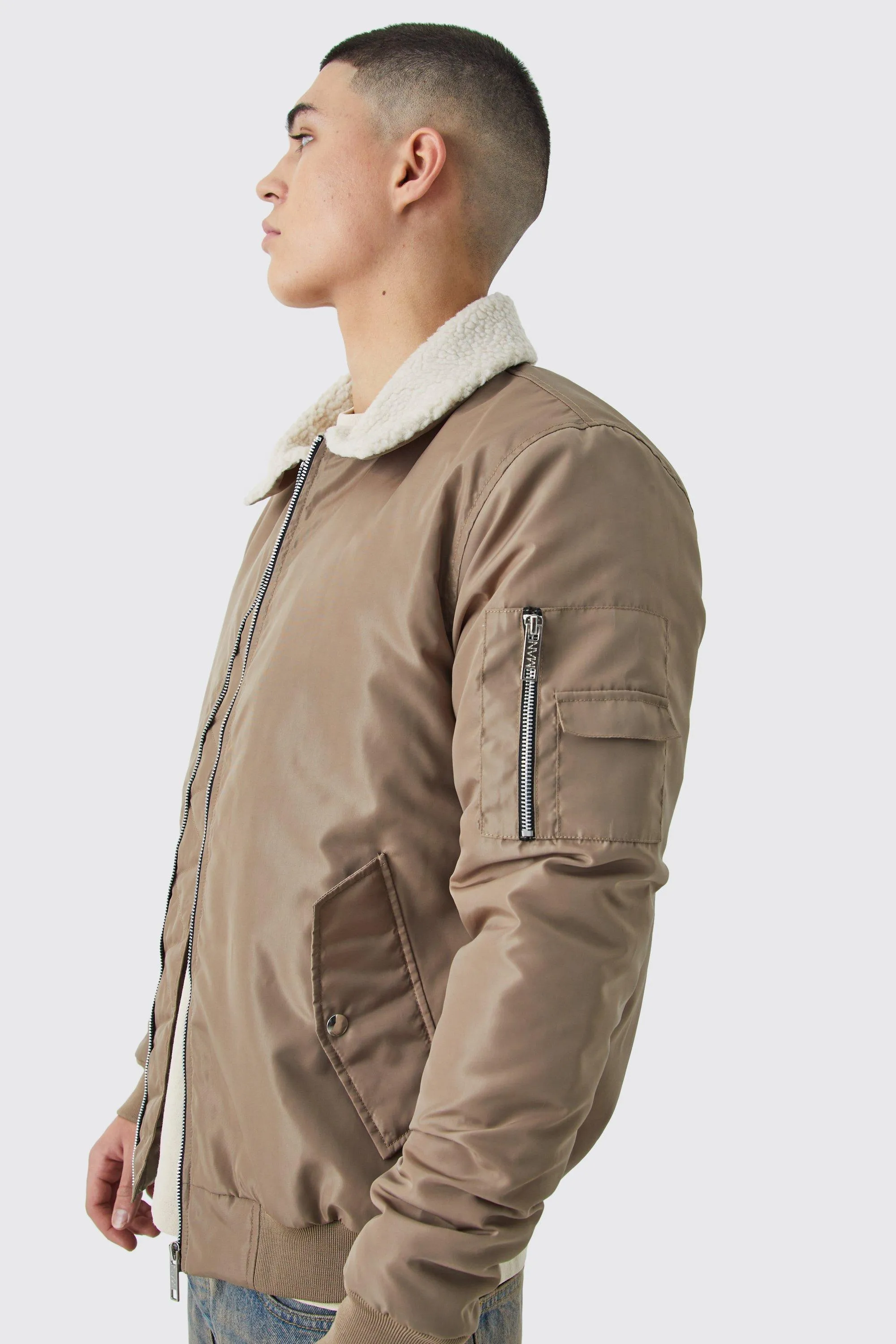 Nylon Aviator Bomber With Borg Collar