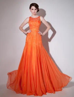 Orange Evening Dress Mesh Cut-Out Chiffon Dress Milanoo wedding guest dress