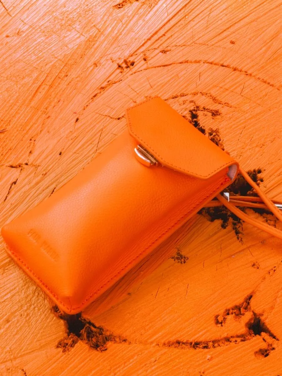 Orange Leather Phone Bag for Women - Eva Sorbet Mango | PAUL MARIUS