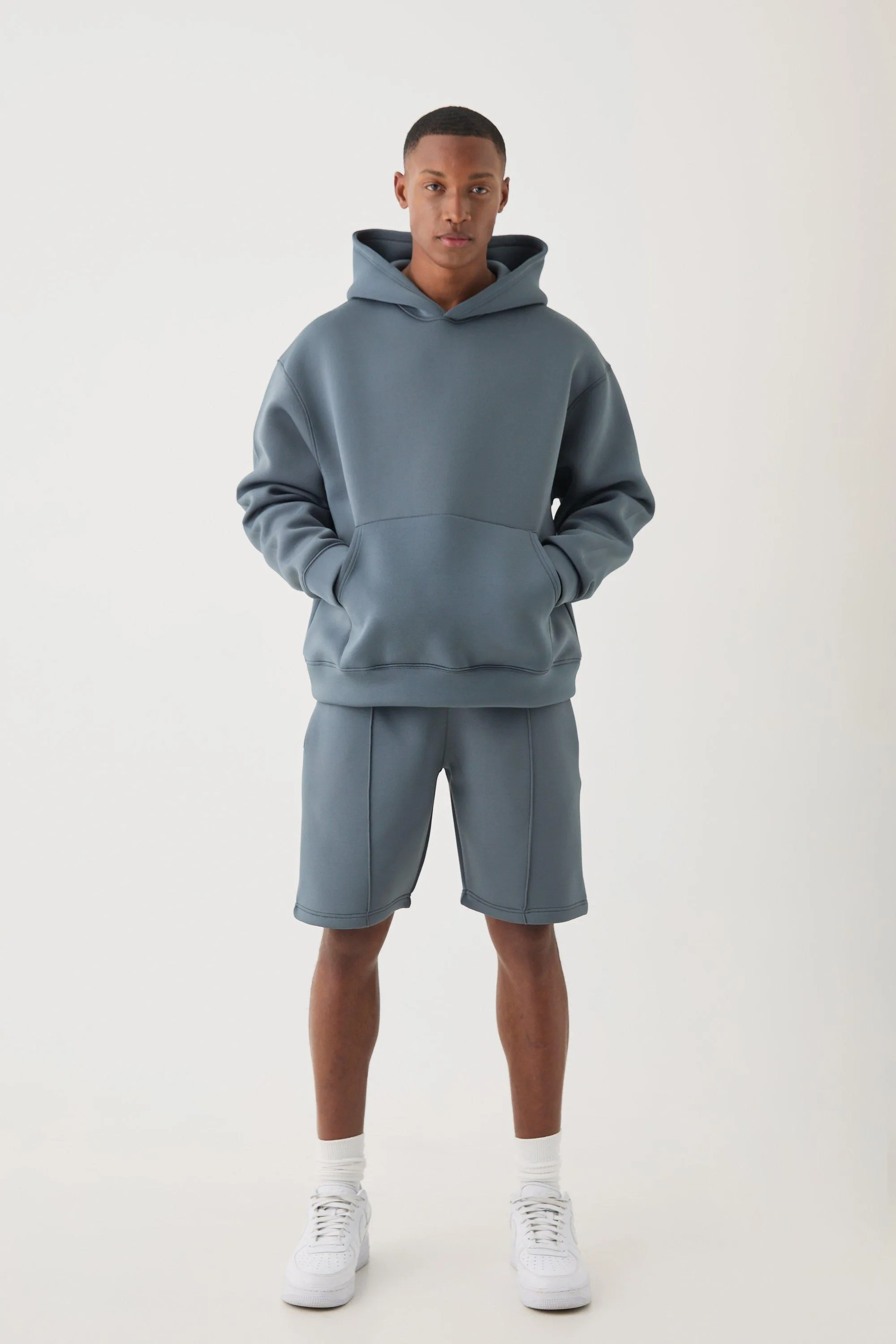 Oversized Boxy Bonded Scuba Hooded Short Tracksuit