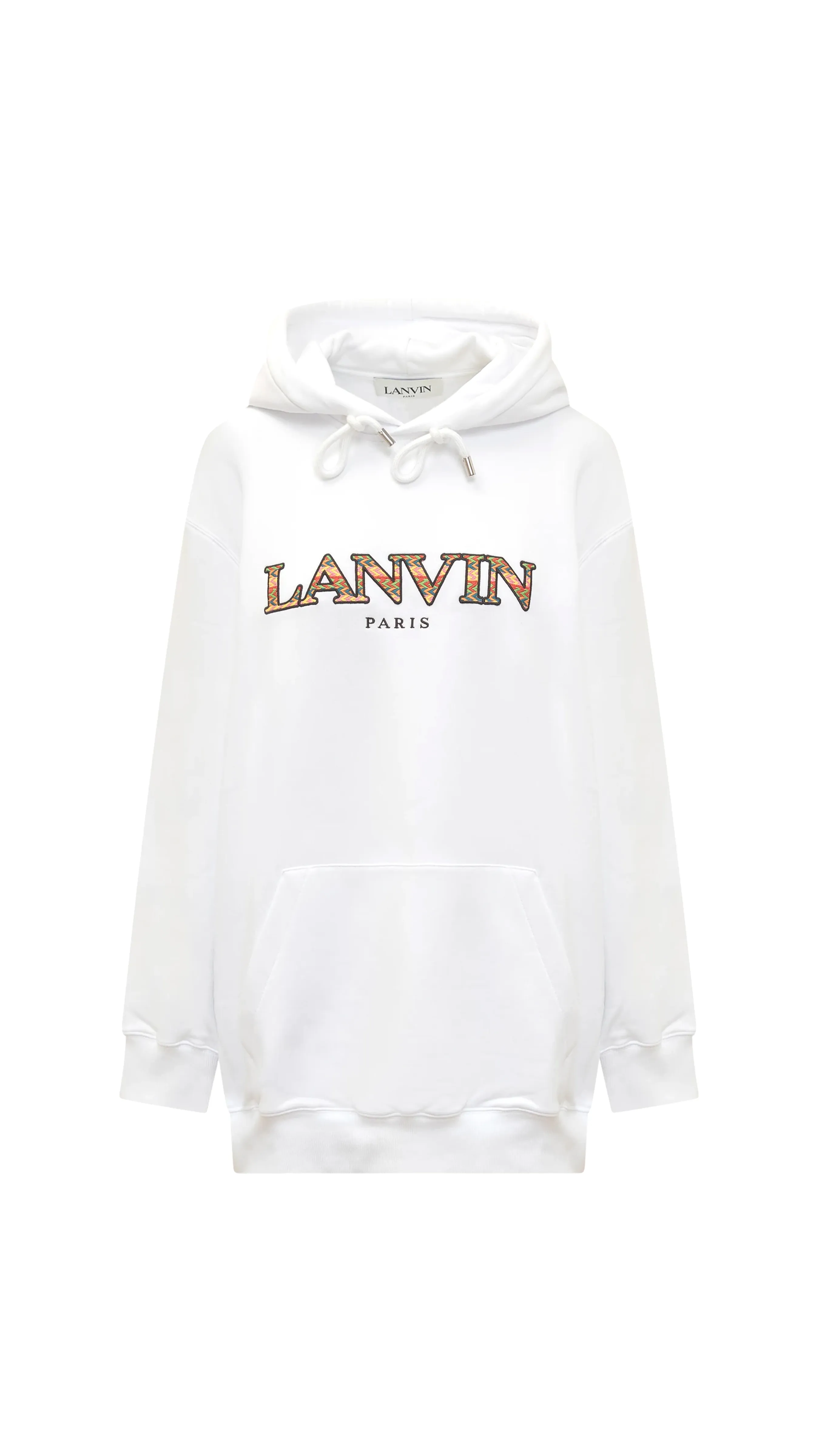 Oversized Embroidered Curb Hoodie - White