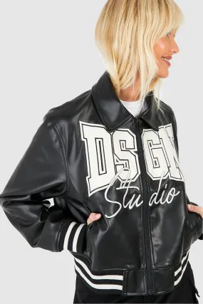 Oversized Embroidered Dsgn Studio Faux Leather Bomber