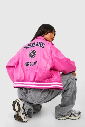 Oversized Embroidered Portland Faux Leather Bomber