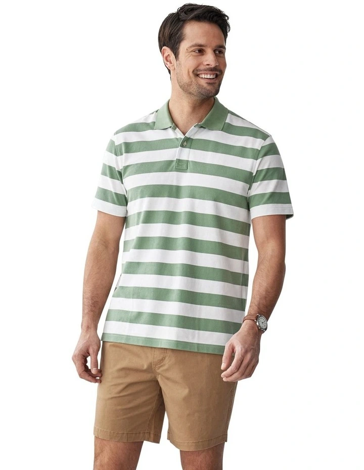 Oxford Block Stripe Polo in Moss