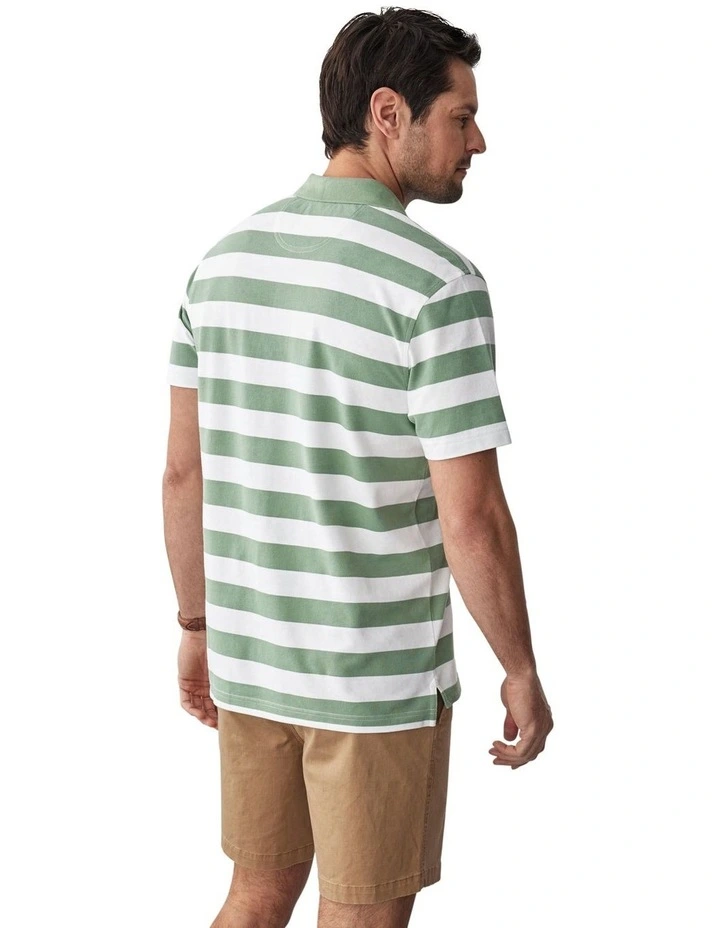 Oxford Block Stripe Polo in Moss