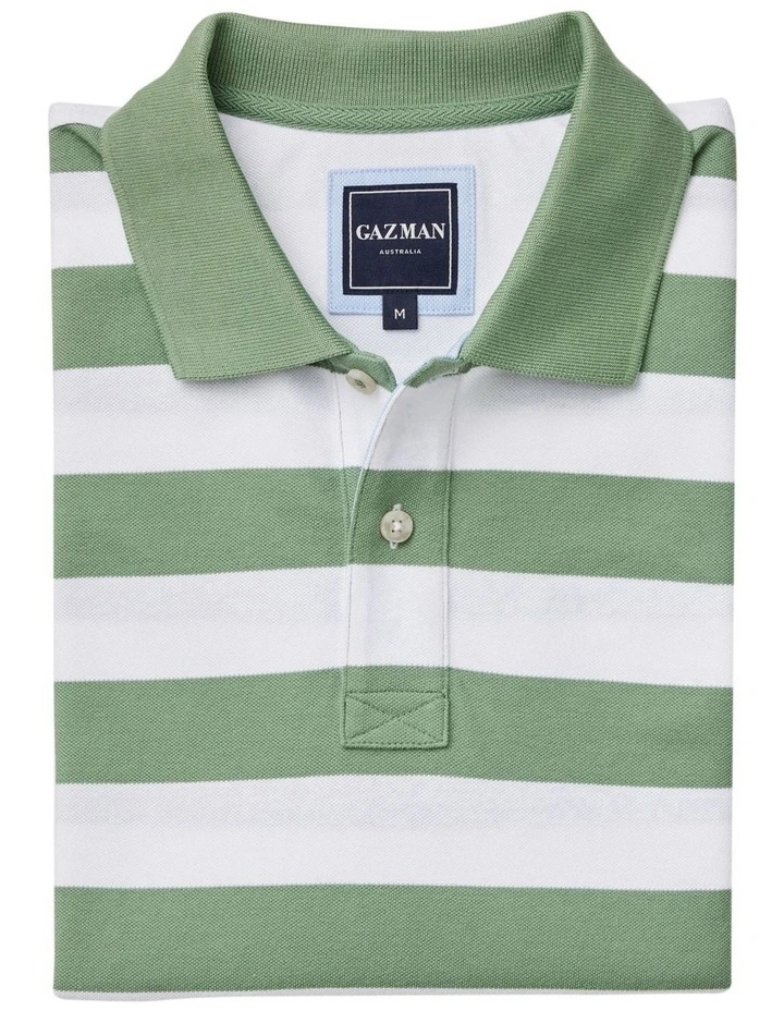 Oxford Block Stripe Polo in Moss